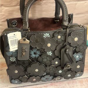 Coach 1941 Rogue 25 Tea Rose Appliqué Genuine Glovetanned Pebble Leather Satchel